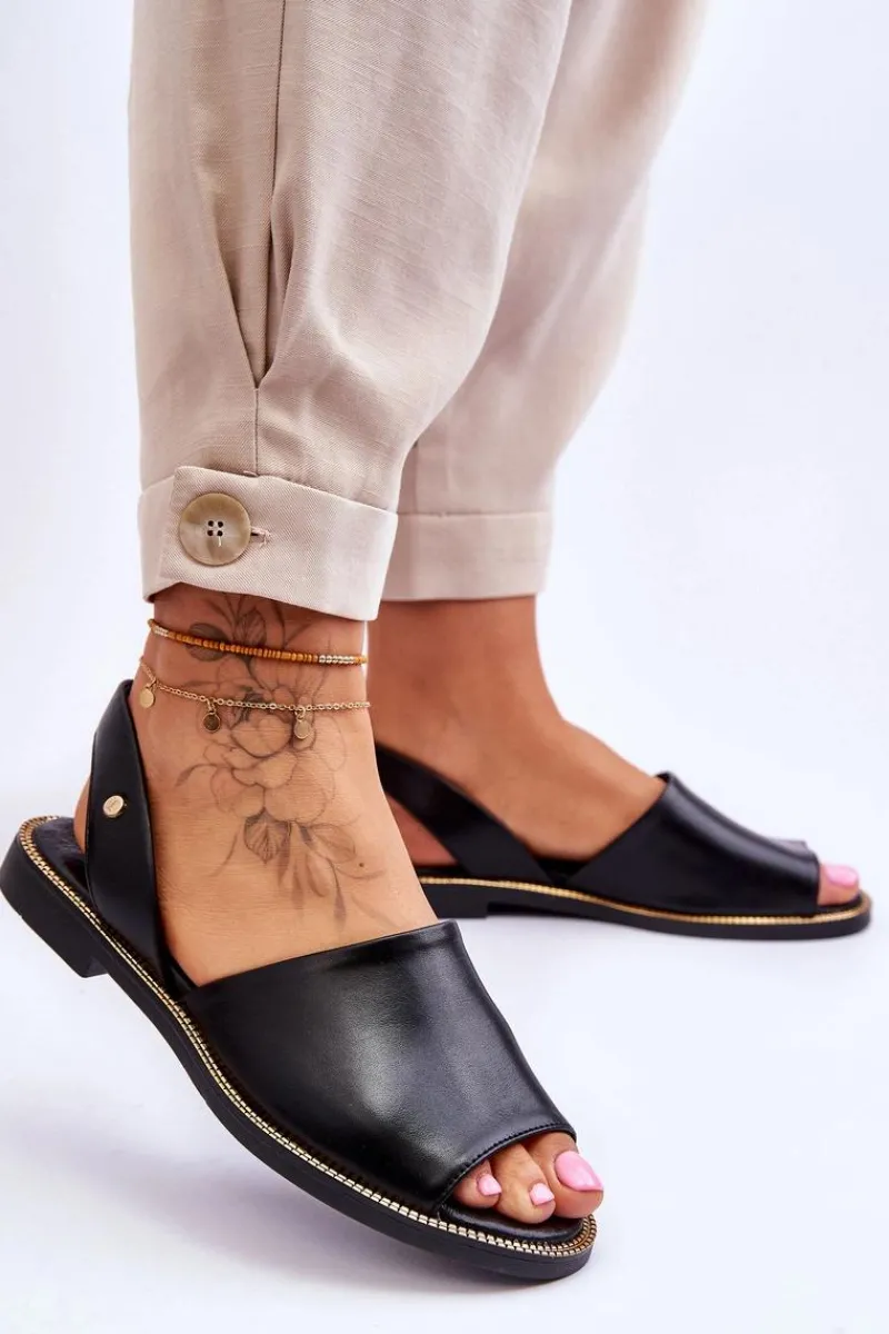 New Skórzane Wsuwane Sandały Czarne Lemar Alivia Damskie Sandały Płaskie