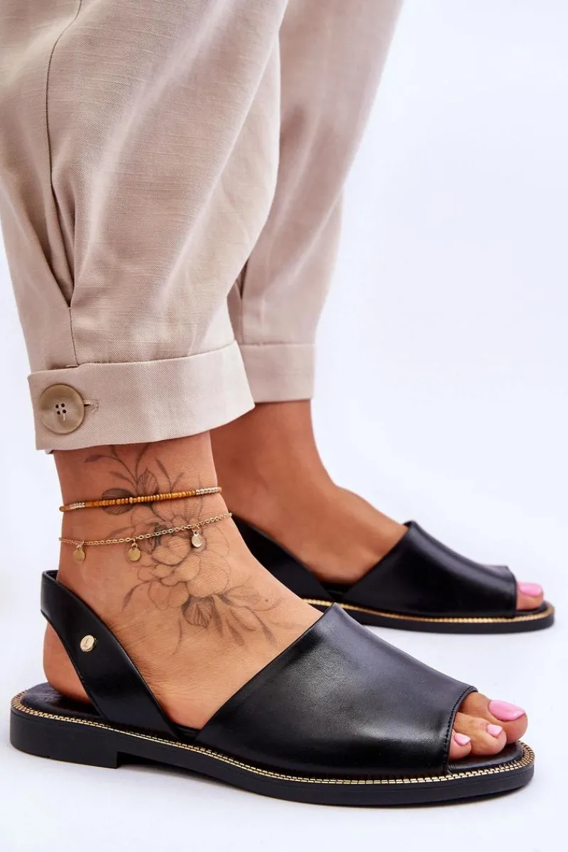 New Skórzane Wsuwane Sandały Czarne Lemar Alivia Damskie Sandały Płaskie