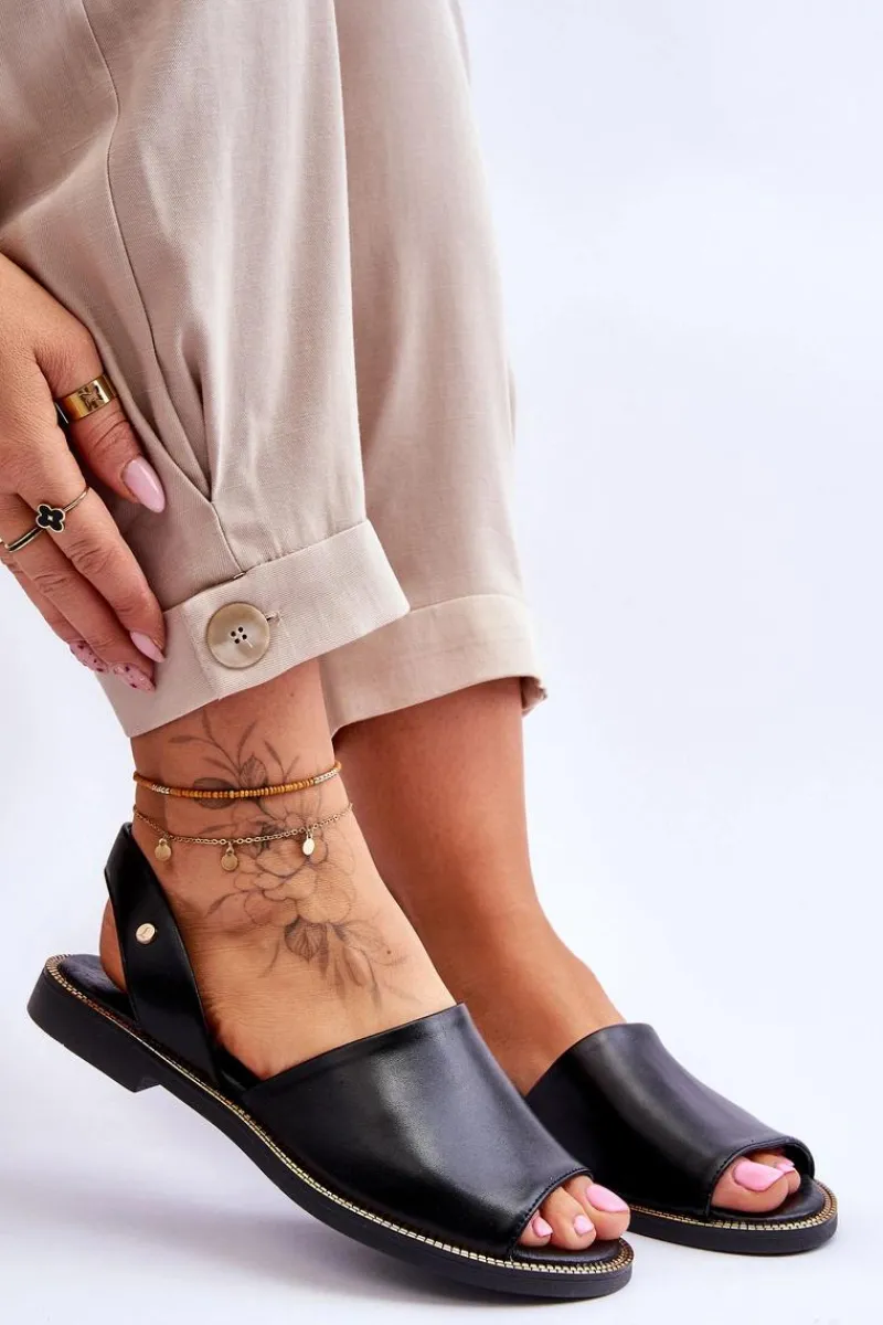 New Skórzane Wsuwane Sandały Czarne Lemar Alivia Damskie Sandały Płaskie