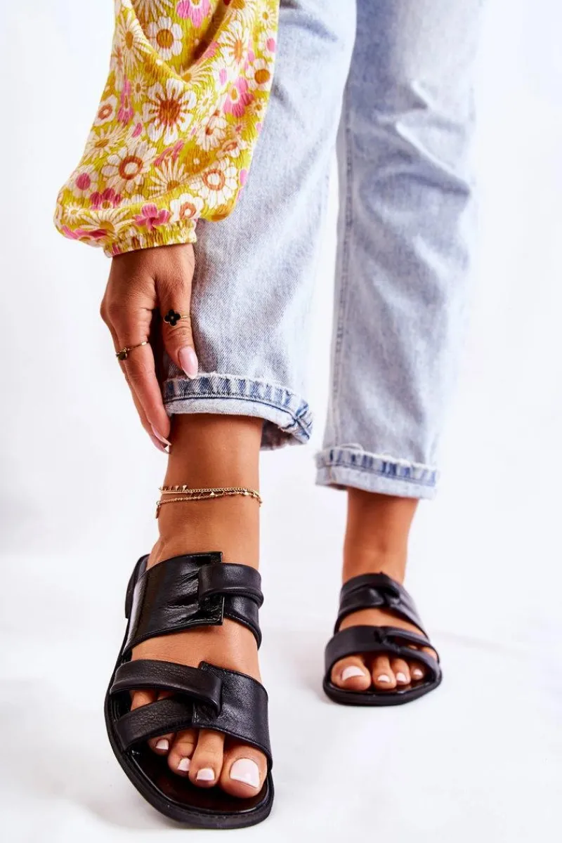 Maciejka Skórzane Wygodne Klapki Damskie 05549-01 Czarne