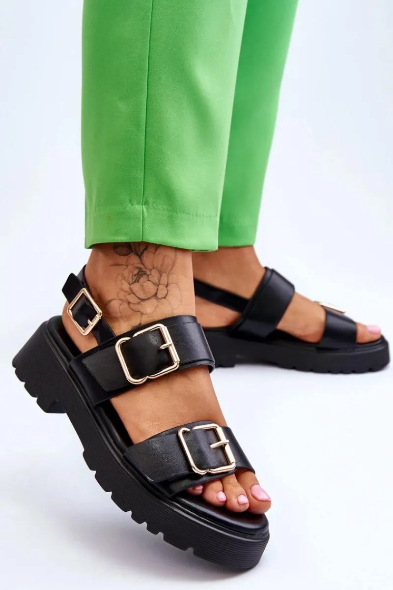 Sandały Płaskie>Boto Skórzane Wygodne Sandały Czarne Alayah