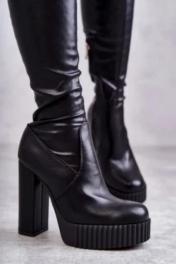 Best Boto Skórzane Wysokie Kozaki Na Platformie Czarne Katrina