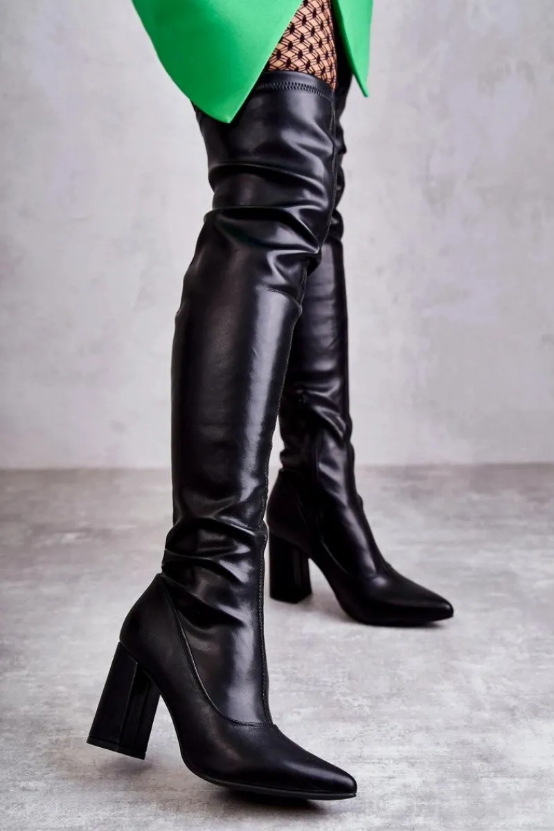 Kozaki Wiosenne|Kozaki Na Obcasie>Boto Skórzane Wysokie Kozaki Na Obcasie Czarne Casto