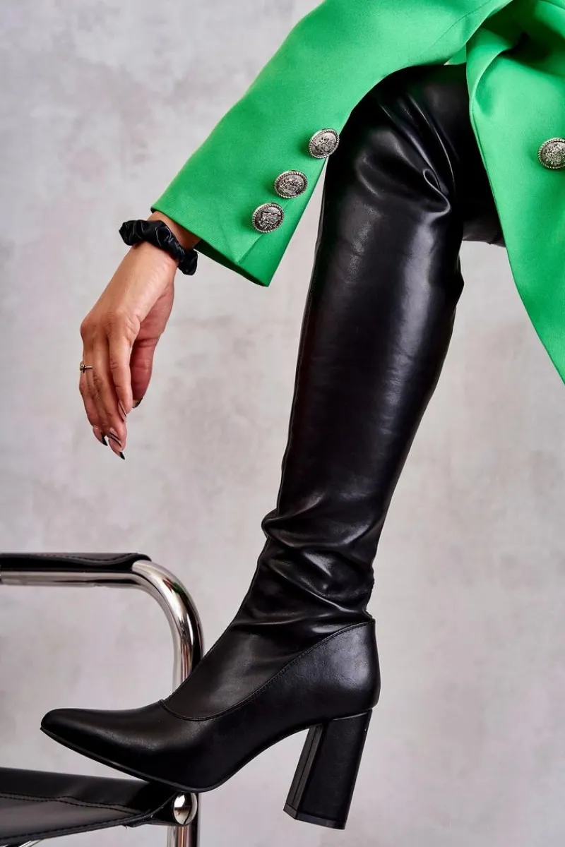 Kozaki Wiosenne|Kozaki Na Obcasie>Boto Skórzane Wysokie Kozaki Na Obcasie Czarne Casto