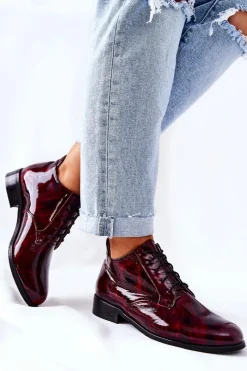 Online Skórzane Wysokie Półbuty Bordowo-Czarne Maniz Damskie Półbuty Skórzane