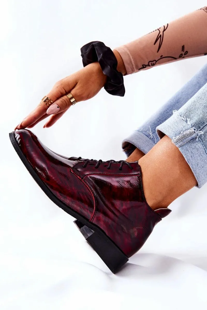 Online Skórzane Wysokie Półbuty Bordowo-Czarne Maniz Damskie Półbuty Skórzane