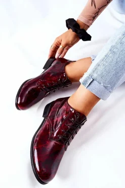 Online Skórzane Wysokie Półbuty Bordowo-Czarne Maniz Damskie Półbuty Skórzane