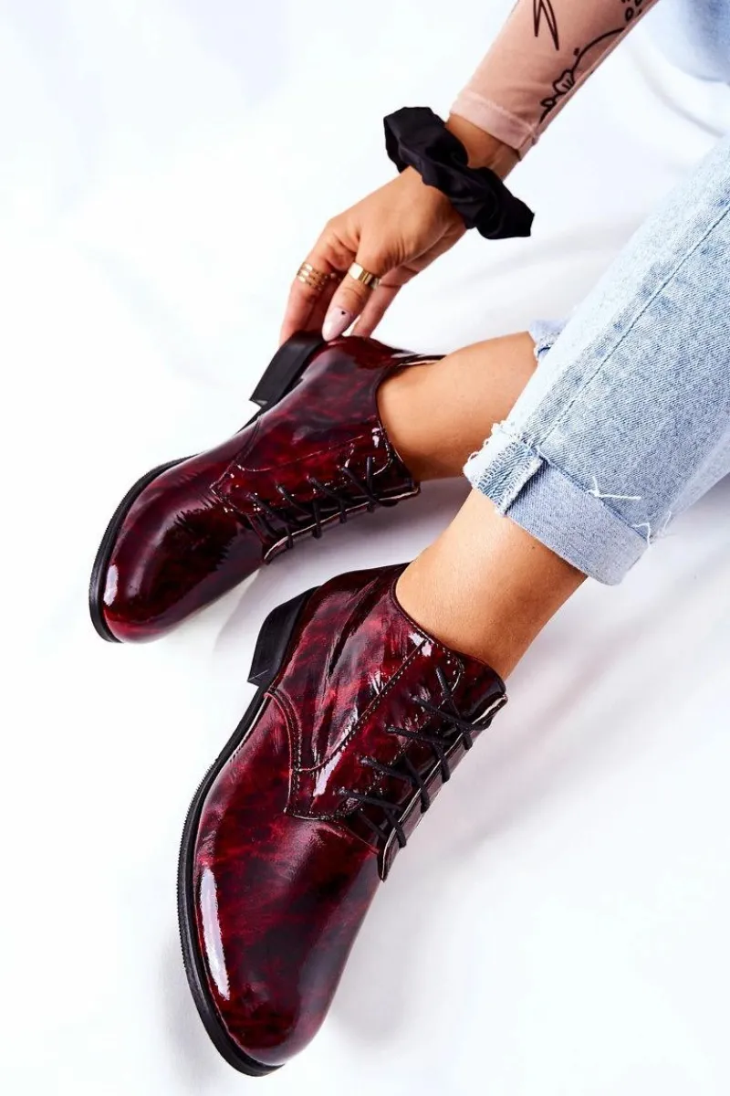 Online Skórzane Wysokie Półbuty Bordowo-Czarne Maniz Damskie Półbuty Skórzane