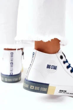 Big Star Shoes Skórzane Wysokie Trampki Big Star II274137 Białe