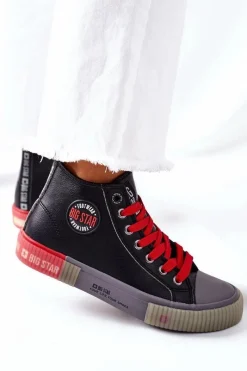 Trampki Damskie Big Star|Trampki Damskie Wysokie></noscript>Big Star Shoes Skórzane Wysokie Trampki Big Star II274139 Czarne