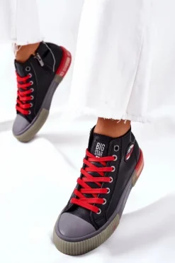 Trampki Damskie Big Star|Trampki Damskie Wysokie></noscript>Big Star Shoes Skórzane Wysokie Trampki Big Star II274139 Czarne