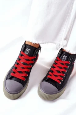 Trampki Damskie Big Star|Trampki Damskie Wysokie></noscript>Big Star Shoes Skórzane Wysokie Trampki Big Star II274139 Czarne