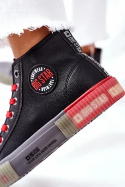 Trampki Damskie Big Star|Trampki Damskie Wysokie></noscript>Big Star Shoes Skórzane Wysokie Trampki Big Star II274139 Czarne