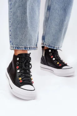 Best Skórzane Wysokie Trampki Damskie RR2N4101 Czarne Damskie Trampki Damskie Wysokie