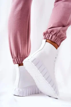 Skórzane Wysokie Trampki Na Platformie Białe Meniphise Damskie Trampki Damskie Wysokie