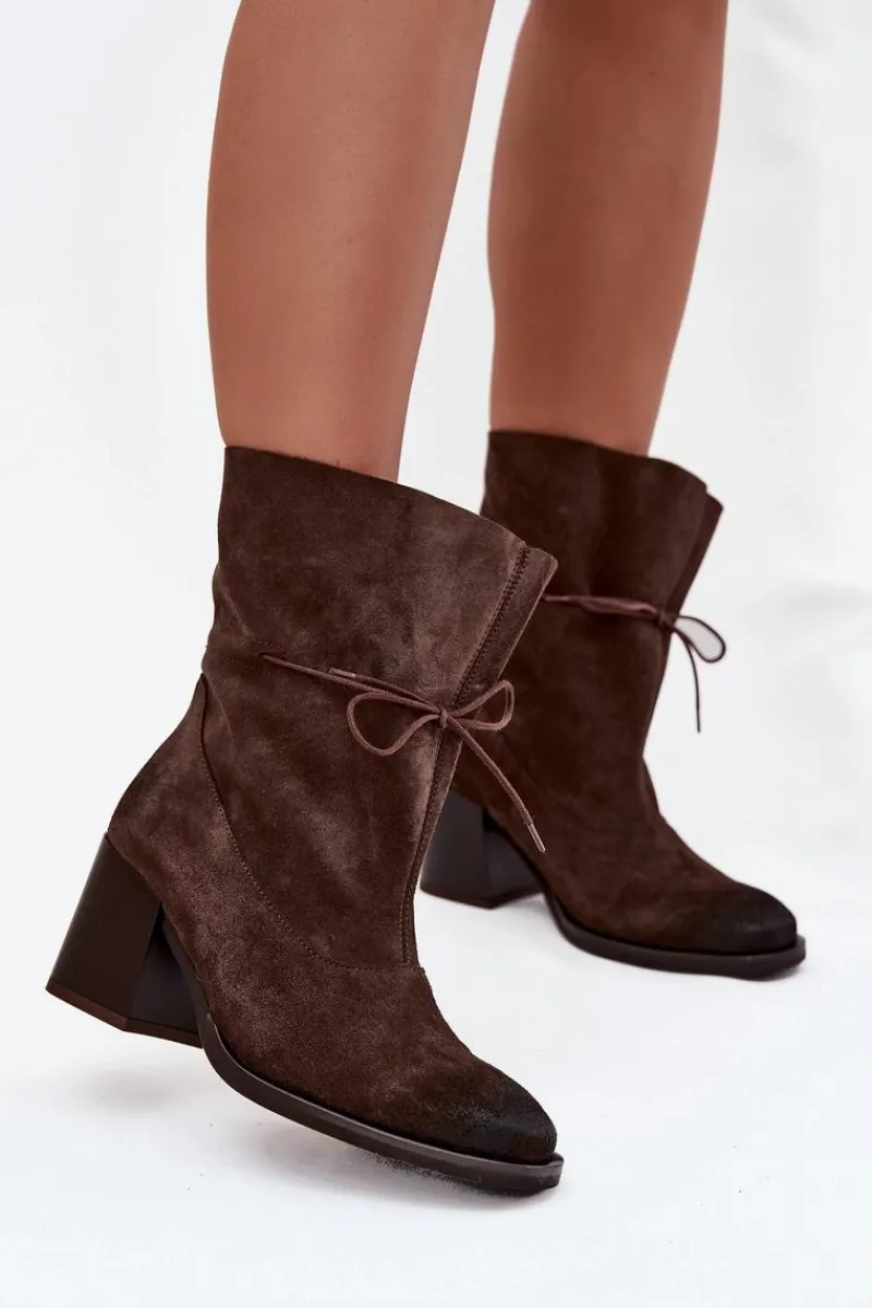 Botki Skórzane|Botki Na Słupku>Zazoo Skórzane Zamszowe Botki Damskie Na Słupku 1151 Czekoladowe Brązowy