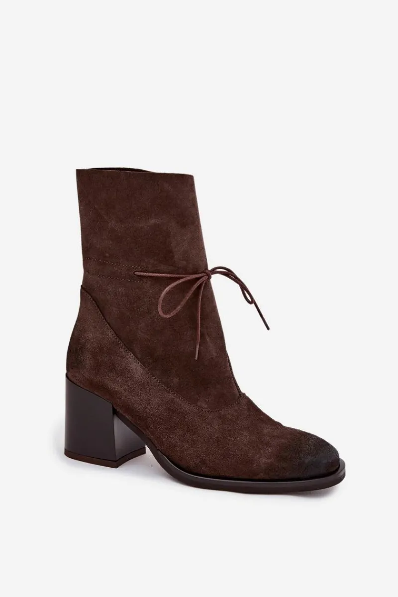 Botki Skórzane|Botki Na Słupku>Zazoo Skórzane Zamszowe Botki Damskie Na Słupku 1151 Czekoladowe Brązowy
