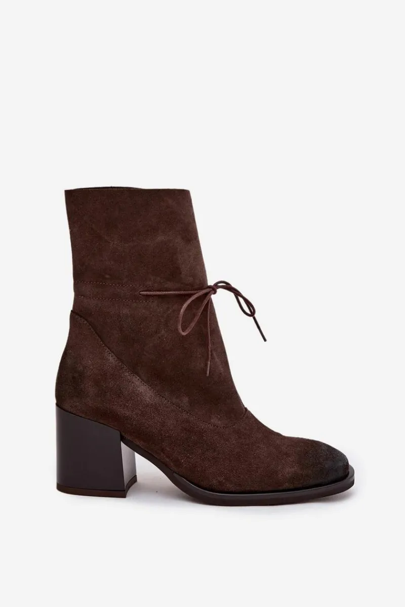 Botki Skórzane|Botki Na Słupku>Zazoo Skórzane Zamszowe Botki Damskie Na Słupku 1151 Czekoladowe Brązowy
