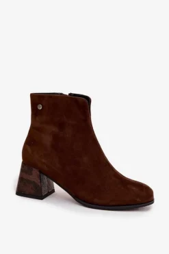 Best Maciejka Skórzane Zamszowe Botki Damskie Na Słupku K7202-02 Czekoladowe Brązowy