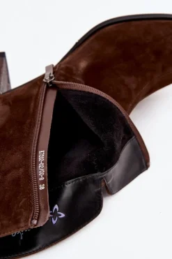 Best Maciejka Skórzane Zamszowe Botki Damskie Na Słupku K7202-02 Czekoladowe Brązowy