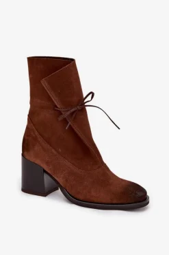 Discount Zazoo Skórzane Zamszowe Botki Damskie Na Słupku 1151 Brązowe Brązowy