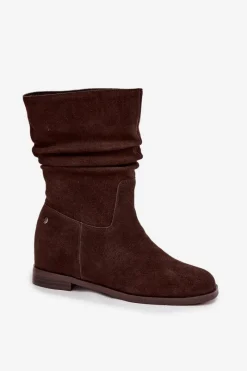 Botki Ocieplane|Botki Maciejka></noscript>Maciejka Skórzane Zamszowe Botki Damskie Z Marszczeniem Ocieplane K7211-02 Czekoladowe Brązowy
