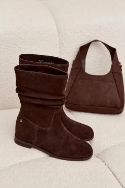 Botki Ocieplane|Botki Maciejka></noscript>Maciejka Skórzane Zamszowe Botki Damskie Z Marszczeniem Ocieplane K7211-02 Czekoladowe Brązowy