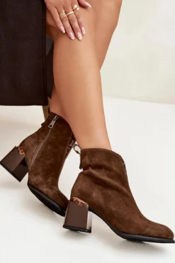 Clearance Skórzane Zamszowe Botki Damskie Na Słupku Vinceza 66811 Brązowe Damskie Botki Ocieplane|Botki Skórzane