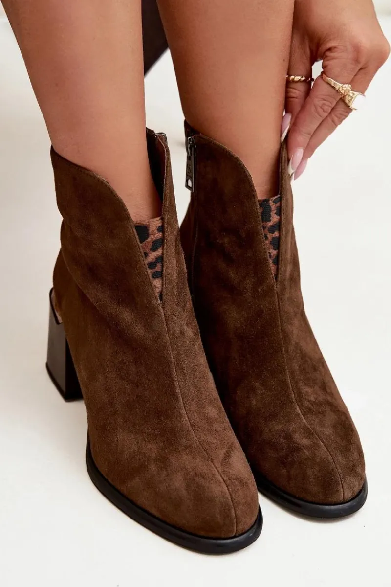 Clearance Skórzane Zamszowe Botki Damskie Na Słupku Vinceza 66811 Brązowe Damskie Botki Ocieplane|Botki Skórzane