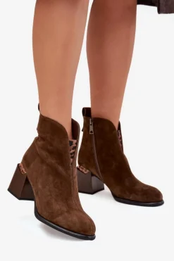 Clearance Skórzane Zamszowe Botki Damskie Na Słupku Vinceza 66811 Brązowe Damskie Botki Ocieplane|Botki Skórzane