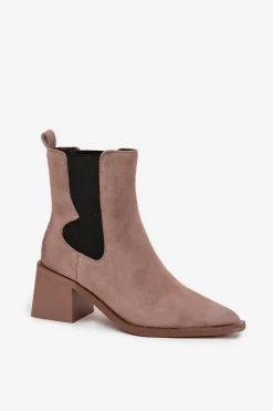 Botki Ocieplane|Botki Skórzane></noscript>Artiker Skórzane Zamszowe Botki Damskie Na Słupku Ocieplane 57C0045 Beżowe Beżowy