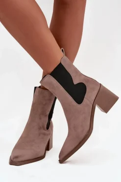 Botki Ocieplane|Botki Skórzane></noscript>Artiker Skórzane Zamszowe Botki Damskie Na Słupku Ocieplane 57C0045 Beżowe Beżowy