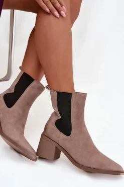 Botki Ocieplane|Botki Skórzane></noscript>Artiker Skórzane Zamszowe Botki Damskie Na Słupku Ocieplane 57C0045 Beżowe Beżowy