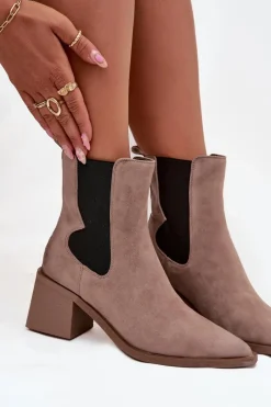 Botki Ocieplane|Botki Skórzane></noscript>Artiker Skórzane Zamszowe Botki Damskie Na Słupku Ocieplane 57C0045 Beżowe Beżowy