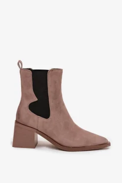 Botki Ocieplane|Botki Skórzane></noscript>Artiker Skórzane Zamszowe Botki Damskie Na Słupku Ocieplane 57C0045 Beżowe Beżowy