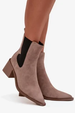 Botki Ocieplane|Botki Skórzane></noscript>Artiker Skórzane Zamszowe Botki Damskie Na Słupku Ocieplane 57C0045 Beżowe Beżowy