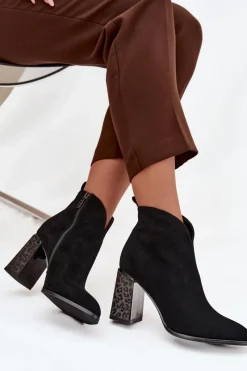 Sale Skórzane Zamszowe Botki Damskie Na Słupku Ocieplane Czarne Zivella Damskie Botki Ocieplane|Botki Na Słupku