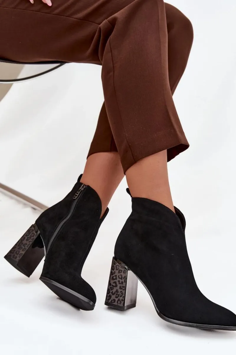 Sale Skórzane Zamszowe Botki Damskie Na Słupku Ocieplane Czarne Zivella Damskie Botki Ocieplane|Botki Na Słupku