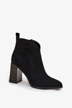 Sale Skórzane Zamszowe Botki Damskie Na Słupku Ocieplane Czarne Zivella Damskie Botki Ocieplane|Botki Na Słupku