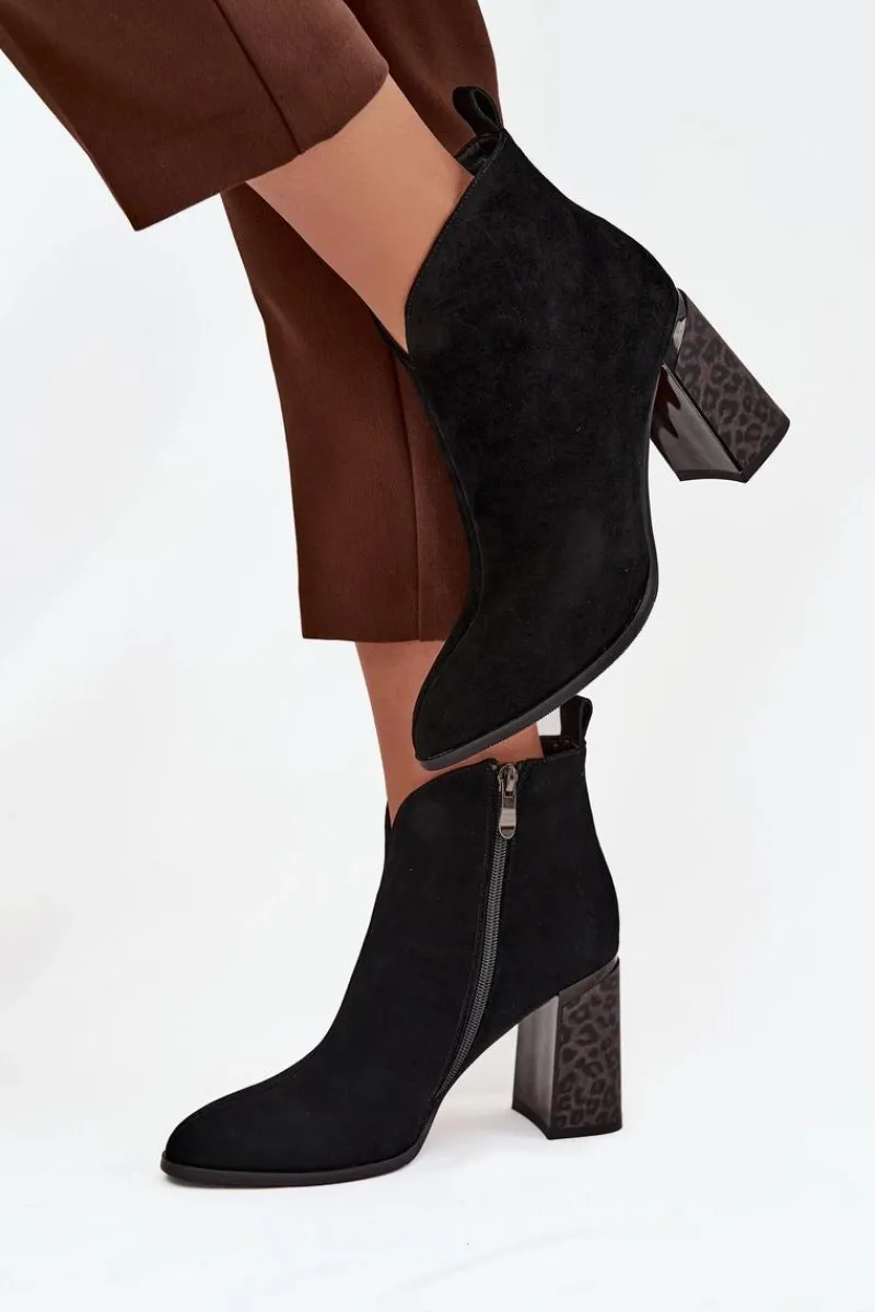 Sale Skórzane Zamszowe Botki Damskie Na Słupku Ocieplane Czarne Zivella Damskie Botki Ocieplane|Botki Na Słupku