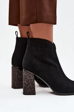 Sale Skórzane Zamszowe Botki Damskie Na Słupku Ocieplane Czarne Zivella Damskie Botki Ocieplane|Botki Na Słupku