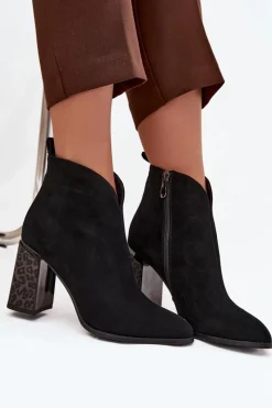 Sale Skórzane Zamszowe Botki Damskie Na Słupku Ocieplane Czarne Zivella Damskie Botki Ocieplane|Botki Na Słupku