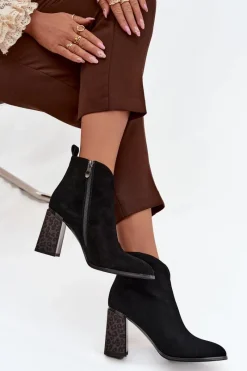 Sale Skórzane Zamszowe Botki Damskie Na Słupku Ocieplane Czarne Zivella Damskie Botki Ocieplane|Botki Na Słupku