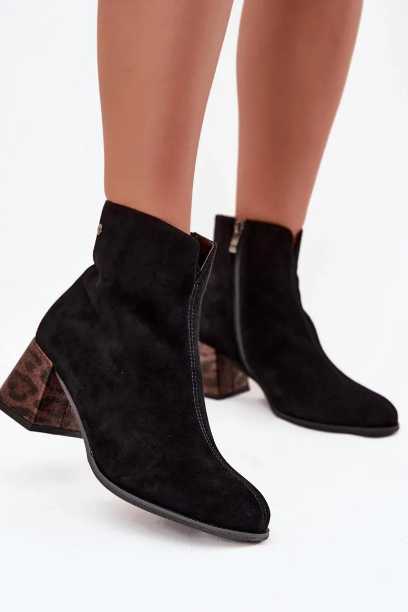 Botki Maciejka|Botki Skórzane>Maciejka Skórzane Zamszowe Botki Damskie Na Słupku K7202-01 Czarne Czarny