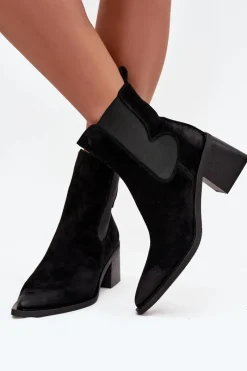 Botki Ocieplane|Botki Skórzane></noscript>Artiker Skórzane Zamszowe Botki Damskie Na Słupku Ocieplane 57C0049 Czarne Czarny