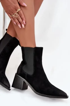 Botki Ocieplane|Botki Skórzane></noscript>Artiker Skórzane Zamszowe Botki Damskie Na Słupku Ocieplane 57C0049 Czarne Czarny