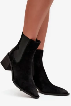 Botki Ocieplane|Botki Skórzane></noscript>Artiker Skórzane Zamszowe Botki Damskie Na Słupku Ocieplane 57C0049 Czarne Czarny