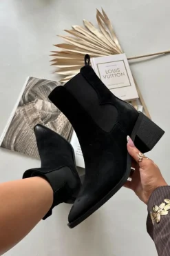 Botki Ocieplane|Botki Skórzane></noscript>Artiker Skórzane Zamszowe Botki Damskie Na Słupku Ocieplane 57C0049 Czarne Czarny