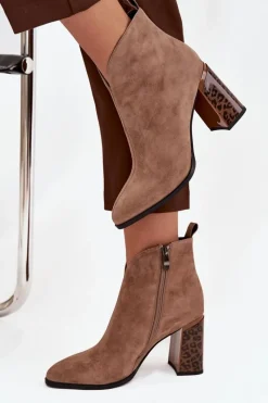 Botki Ocieplane|Botki Na Słupku>Boto Skórzane Zamszowe Botki Damskie Na Słupku Ocieplane Beżowe Zivella