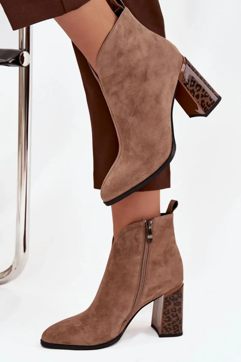 Botki Ocieplane|Botki Na Słupku>Boto Skórzane Zamszowe Botki Damskie Na Słupku Ocieplane Beżowe Zivella